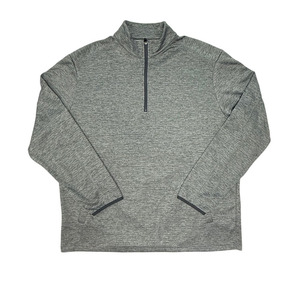 PGA Tour Mens Large Gray Space Dye Quarter Zip Fleece Pullover Golf Sweater L